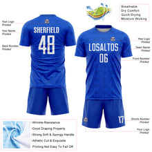 Load image into Gallery viewer, Custom Thunder Blue Black Geometric Shapes Sublimation Soccer Uniform Jersey
