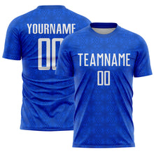 Load image into Gallery viewer, Custom Thunder Blue Black Geometric Shapes Sublimation Soccer Uniform Jersey
