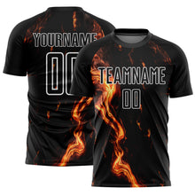 Load image into Gallery viewer, Custom Black Gold-White Flame Sublimation Soccer Uniform Jersey
