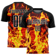 Load image into Gallery viewer, Custom Black Gold-White Flame Sublimation Soccer Uniform Jersey
