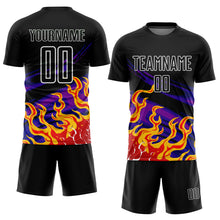 Load image into Gallery viewer, Custom Black Red-Purple Flame Sublimation Soccer Uniform Jersey
