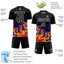 Load image into Gallery viewer, Custom Black Red-Purple Flame Sublimation Soccer Uniform Jersey
