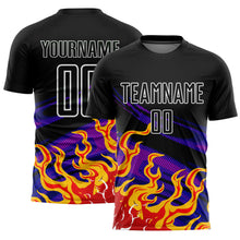 Load image into Gallery viewer, Custom Black Red-Purple Flame Sublimation Soccer Uniform Jersey
