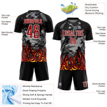 Load image into Gallery viewer, Custom Black Red Gold-Gray Flame Sublimation Soccer Uniform Jersey
