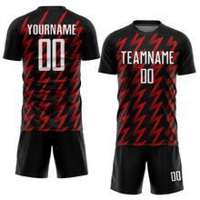 Load image into Gallery viewer, Custom Black White-Red Zigzag Shape Sublimation Soccer Uniform Jersey
