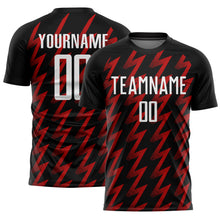 Load image into Gallery viewer, Custom Black White-Red Zigzag Shape Sublimation Soccer Uniform Jersey
