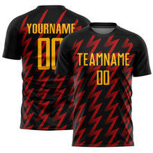 Load image into Gallery viewer, Custom Black Gold-Red Zigzag Shape Sublimation Soccer Uniform Jersey
