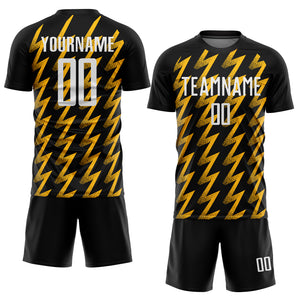 Custom Black White-Gold Zigzag Shape Sublimation Soccer Uniform Jersey
