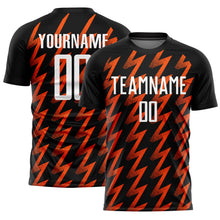 Load image into Gallery viewer, Custom Black White-Orange Zigzag Shape Sublimation Soccer Uniform Jersey
