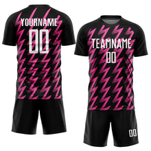 Load image into Gallery viewer, Custom Black White-Pink Zigzag Shape Sublimation Soccer Uniform Jersey
