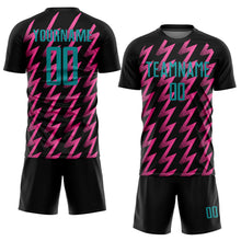 Load image into Gallery viewer, Custom Black Teal-Pink Zigzag Shape Sublimation Soccer Uniform Jersey
