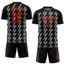 Load image into Gallery viewer, Custom Black Red-Gray Zigzag Shape Sublimation Soccer Uniform Jersey
