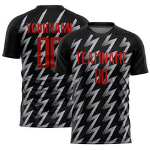 Load image into Gallery viewer, Custom Black Red-Gray Zigzag Shape Sublimation Soccer Uniform Jersey
