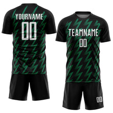 Load image into Gallery viewer, Custom Black White-Kelly Green Zigzag Shape Sublimation Soccer Uniform Jersey
