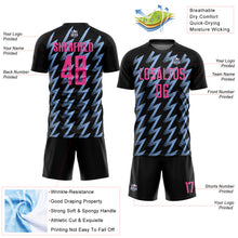 Load image into Gallery viewer, Custom Black Pink-Light Blue Zigzag Shape Sublimation Soccer Uniform Jersey
