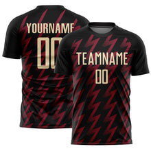Load image into Gallery viewer, Custom Black Cream-Crimson Zigzag Shape Sublimation Soccer Uniform Jersey

