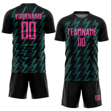 Load image into Gallery viewer, Custom Black Pink-Teal Zigzag Shape Sublimation Soccer Uniform Jersey
