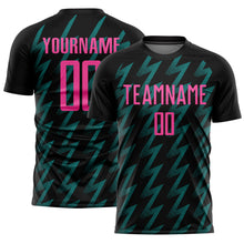 Load image into Gallery viewer, Custom Black Pink-Teal Zigzag Shape Sublimation Soccer Uniform Jersey
