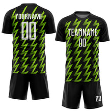 Load image into Gallery viewer, Custom Black White-Neon Green Zigzag Shape Sublimation Soccer Uniform Jersey
