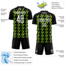 Load image into Gallery viewer, Custom Black White-Neon Green Zigzag Shape Sublimation Soccer Uniform Jersey
