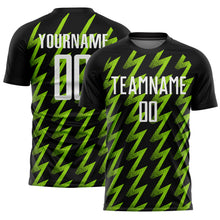 Load image into Gallery viewer, Custom Black White-Neon Green Zigzag Shape Sublimation Soccer Uniform Jersey
