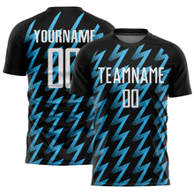 Load image into Gallery viewer, Custom Black White-Sky Blue Zigzag Shape Sublimation Soccer Uniform Jersey
