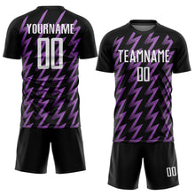 Load image into Gallery viewer, Custom Black White-Medium Purple Zigzag Shape Sublimation Soccer Uniform Jersey
