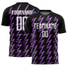 Load image into Gallery viewer, Custom Black White-Medium Purple Zigzag Shape Sublimation Soccer Uniform Jersey
