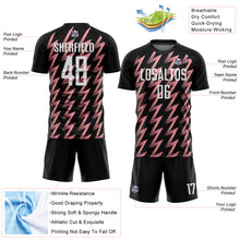 Load image into Gallery viewer, Custom Black White-Medium Pink Zigzag Shape Sublimation Soccer Uniform Jersey

