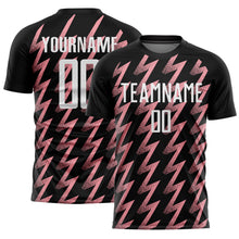 Load image into Gallery viewer, Custom Black White-Medium Pink Zigzag Shape Sublimation Soccer Uniform Jersey
