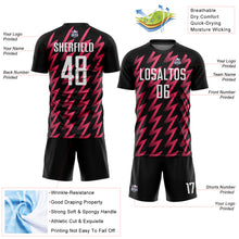 Load image into Gallery viewer, Custom Black White-Neon Pink Zigzag Shape Sublimation Soccer Uniform Jersey
