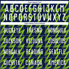 Load image into Gallery viewer, Custom Navy White-Neon Green Zigzag Shape Sublimation Soccer Uniform Jersey
