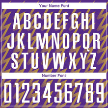 Load image into Gallery viewer, Custom Purple White-Old Gold Zigzag Shape Sublimation Soccer Uniform Jersey
