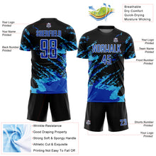 Load image into Gallery viewer, Custom Black Thunder Blue-Sky Blue Abstract Fragment Art Splash Sublimation Soccer Uniform Jersey
