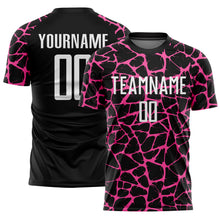 Load image into Gallery viewer, Custom Black White-Pink Abstract Network Splash Sublimation Soccer Uniform Jersey
