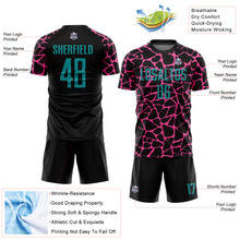 Load image into Gallery viewer, Custom Black Teal-Pink Abstract Network Splash Sublimation Soccer Uniform Jersey
