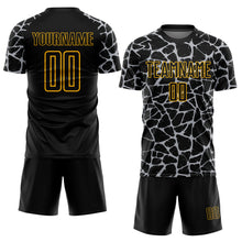 Load image into Gallery viewer, Custom Black Gray-Gold Abstract Network Splash Sublimation Soccer Uniform Jersey
