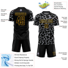 Load image into Gallery viewer, Custom Black Gray-Gold Abstract Network Splash Sublimation Soccer Uniform Jersey
