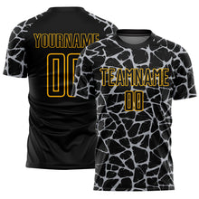 Load image into Gallery viewer, Custom Black Gray-Gold Abstract Network Splash Sublimation Soccer Uniform Jersey

