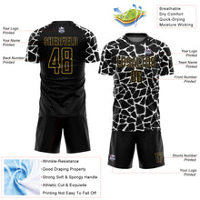 Load image into Gallery viewer, Custom Black White-Old Gold Abstract Network Splash Sublimation Soccer Uniform Jersey
