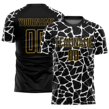Load image into Gallery viewer, Custom Black White-Old Gold Abstract Network Splash Sublimation Soccer Uniform Jersey
