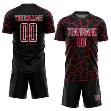 Load image into Gallery viewer, Custom Black Crimson-White Abstract Network Splash Sublimation Soccer Uniform Jersey
