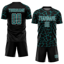 Load image into Gallery viewer, Custom Black Teal-White Abstract Network Splash Sublimation Soccer Uniform Jersey
