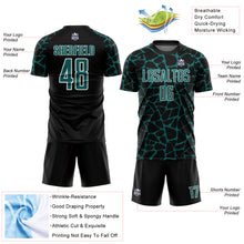 Load image into Gallery viewer, Custom Black Teal-White Abstract Network Splash Sublimation Soccer Uniform Jersey
