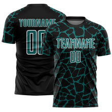 Load image into Gallery viewer, Custom Black Teal-White Abstract Network Splash Sublimation Soccer Uniform Jersey
