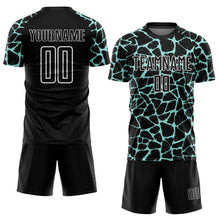 Load image into Gallery viewer, Custom Black Ice Blue-White Abstract Network Splash Sublimation Soccer Uniform Jersey
