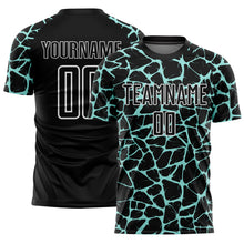 Load image into Gallery viewer, Custom Black Ice Blue-White Abstract Network Splash Sublimation Soccer Uniform Jersey
