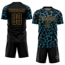 Load image into Gallery viewer, Custom Black Panther Blue-Old Gold Abstract Network Splash Sublimation Soccer Uniform Jersey
