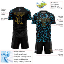 Load image into Gallery viewer, Custom Black Panther Blue-Old Gold Abstract Network Splash Sublimation Soccer Uniform Jersey
