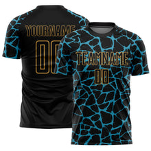 Load image into Gallery viewer, Custom Black Panther Blue-Old Gold Abstract Network Splash Sublimation Soccer Uniform Jersey
